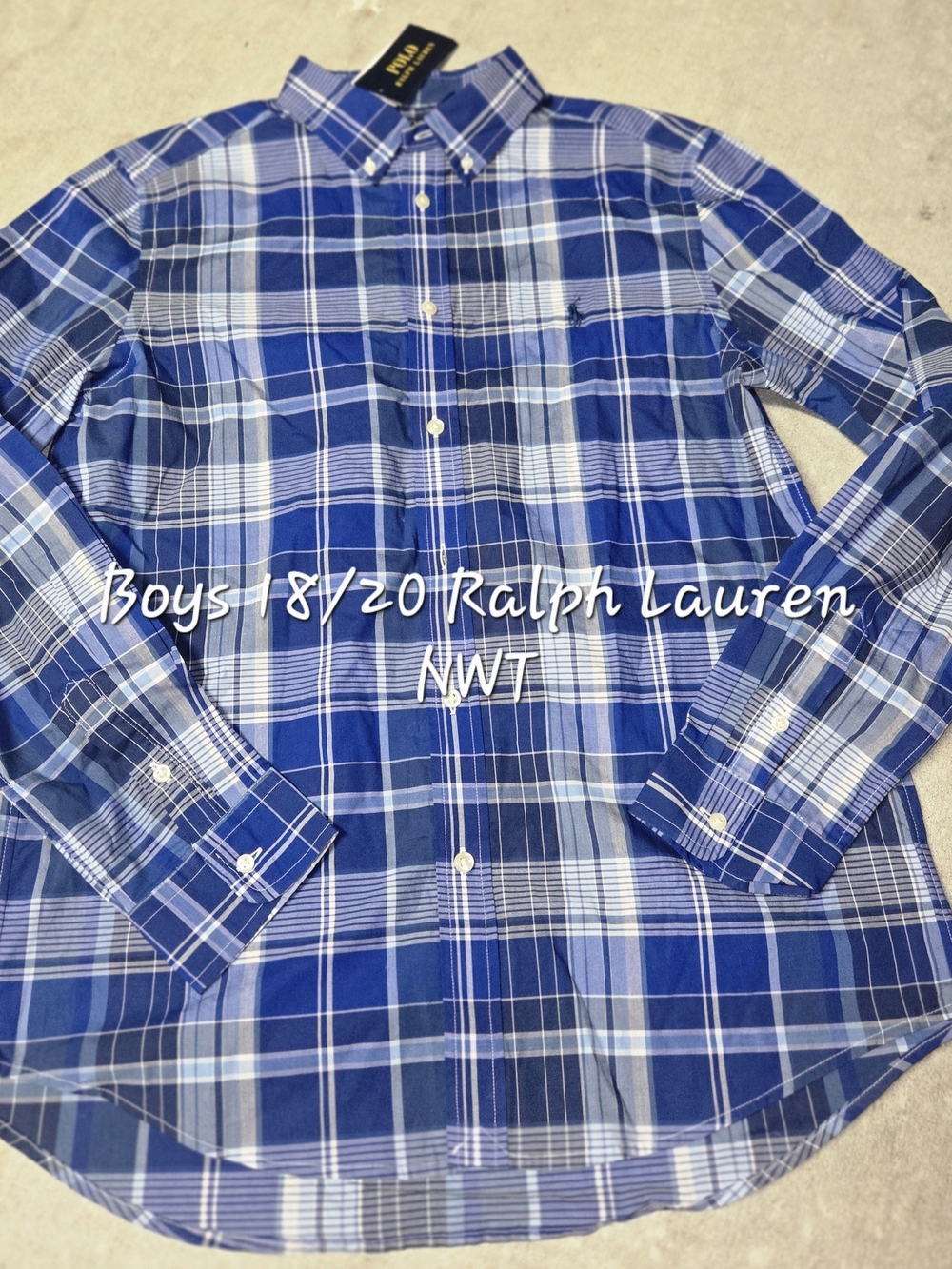 Ralph Lauren Blue and White Plaid Button-Down Shirt